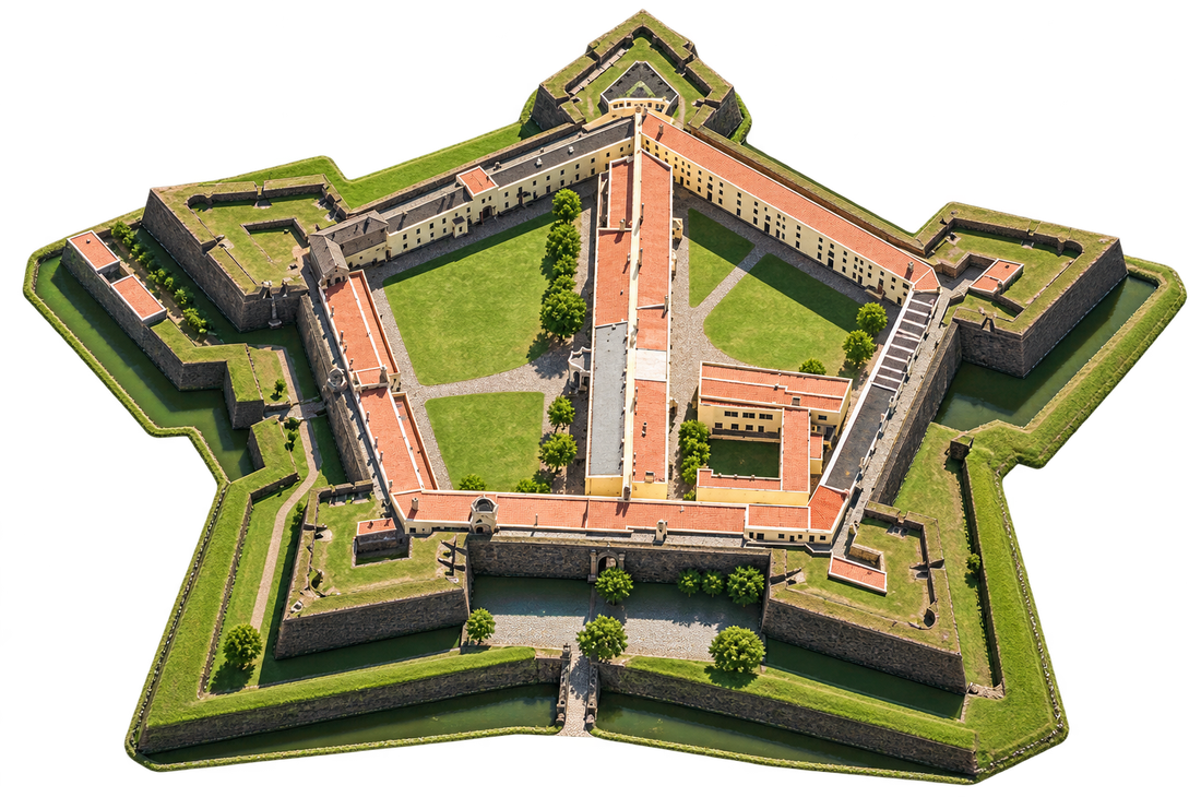 Aerial view of the Castle of Good Hope with the festival layout marked: Main Stage, bars, market and kids zone in the First Courtyard, Chefs’ Stage and food tent in the Second Courtyard, and the main entrance over the moat